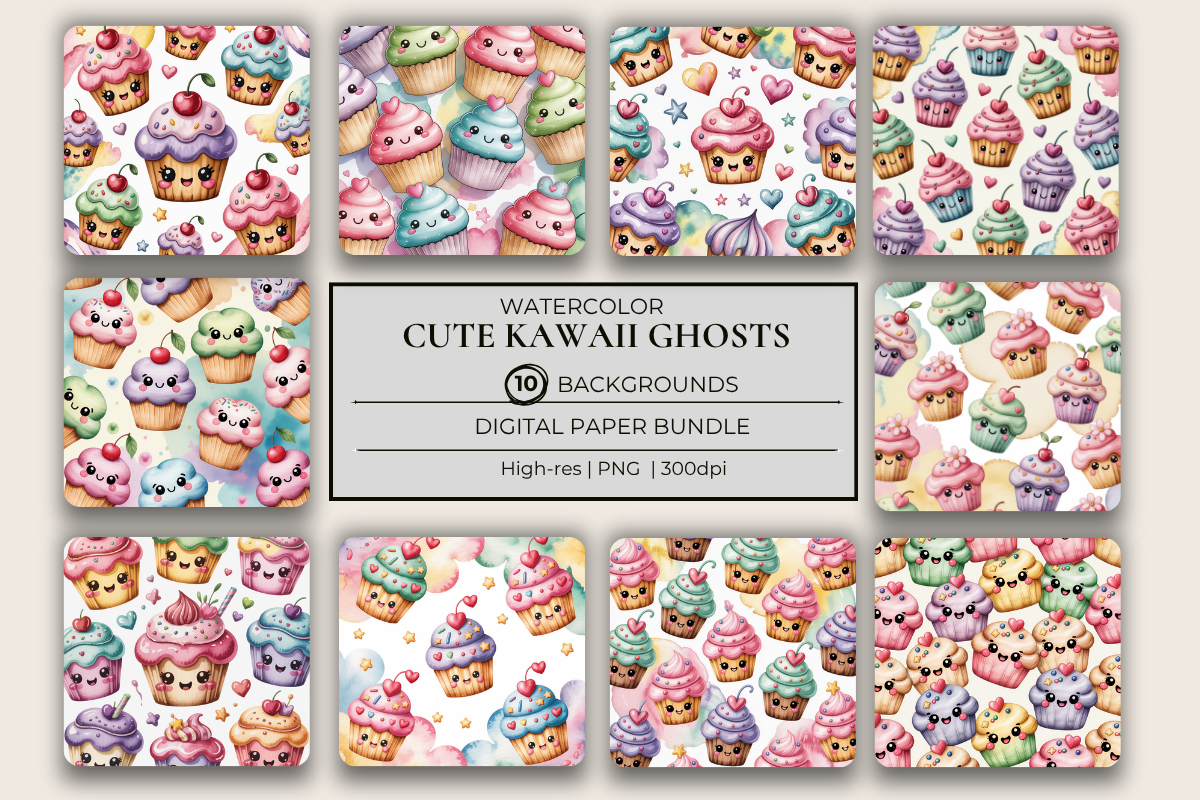Kawaii Cupcakes Background Papers
