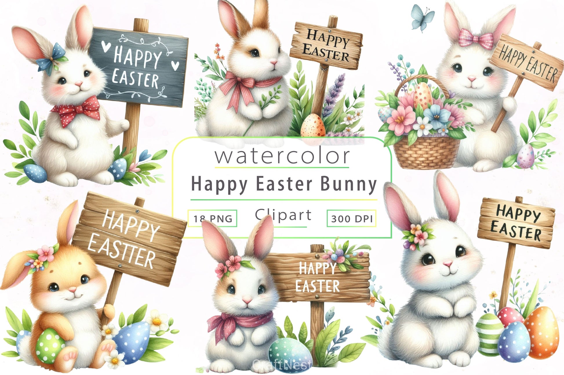 Easter Bunny Wooden Signs Clipart Bundle - CraftNest - Digital Crafting and Art