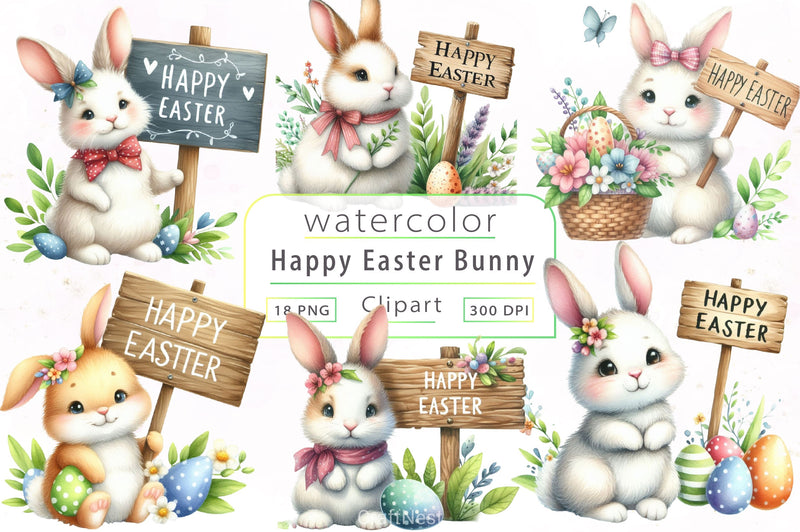 Easter Bunny Wooden Signs Clipart Bundle - CraftNest - Digital Crafting and Art