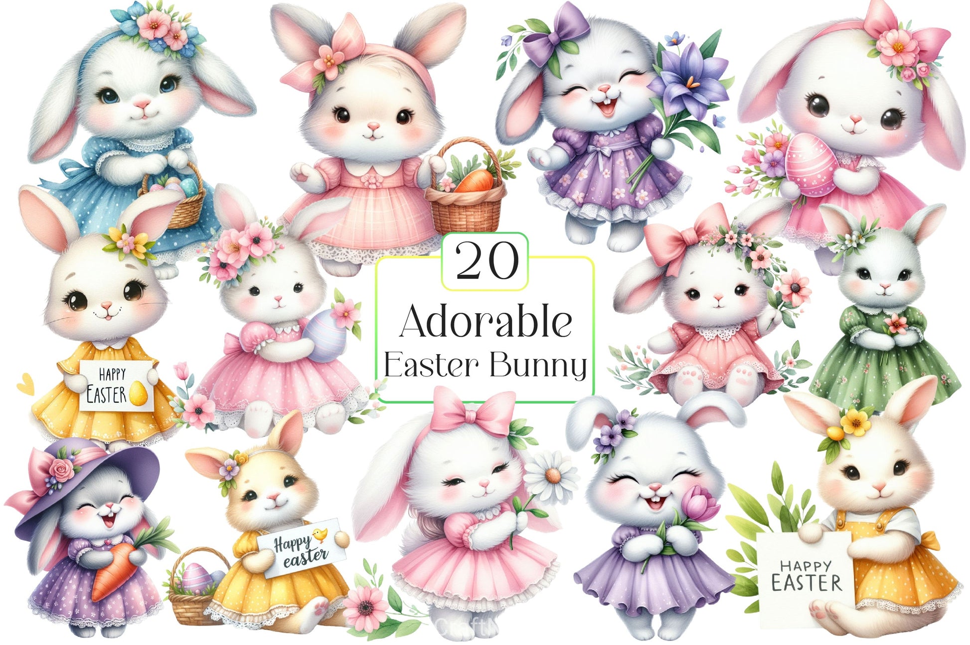 Adorable Easter Bunny Clipart Bundle - CraftNest - Digital Crafting and Art