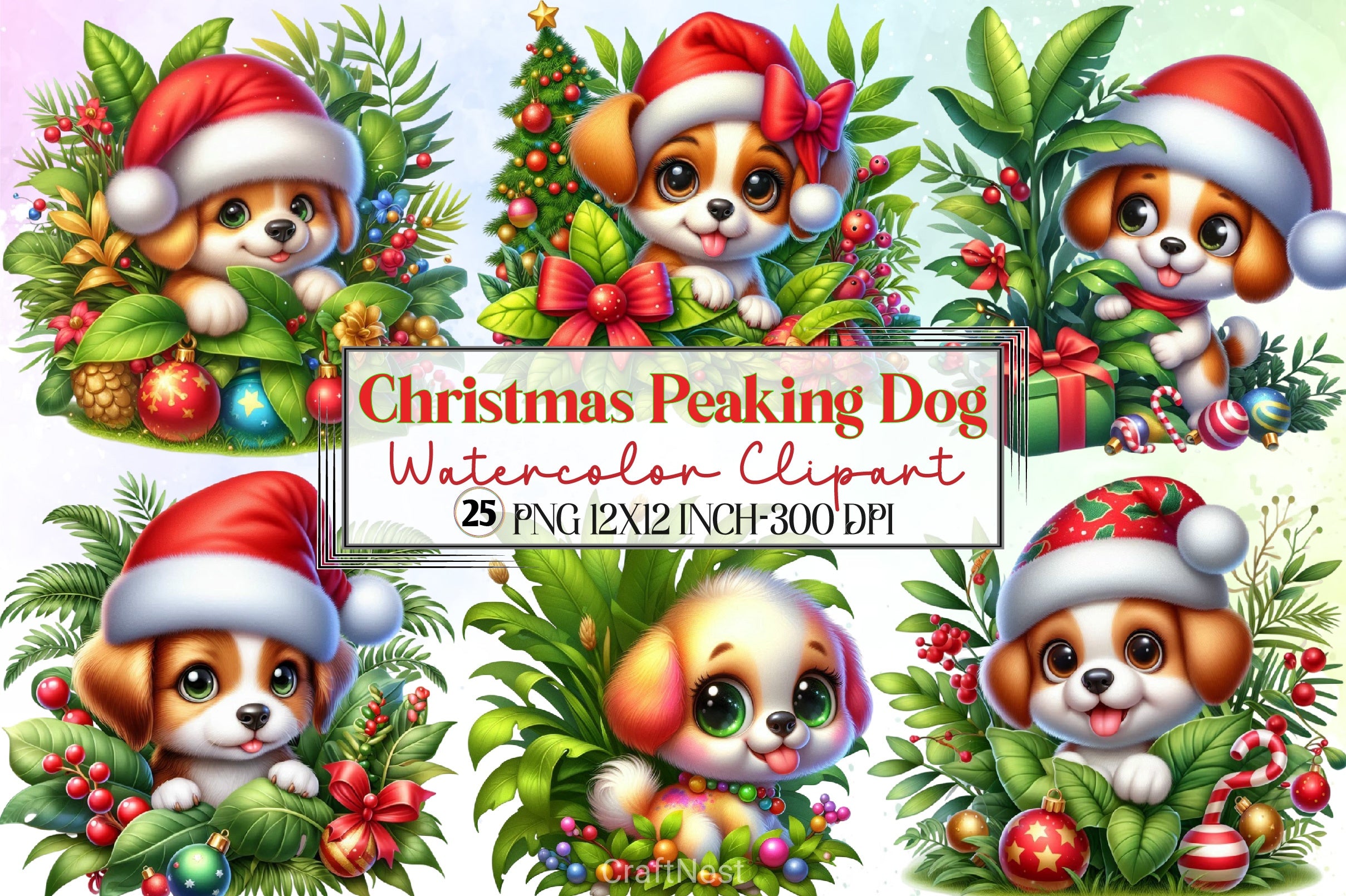 Christmas Peeking Dog Clipart Bundle - CraftNest - Digital Crafting and Art