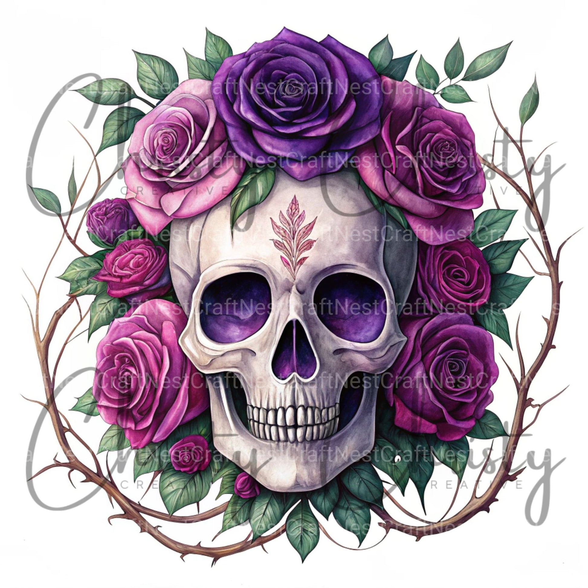 Purple Floral Skull Clipart Bundle - CraftNest - Digital Crafting and Art