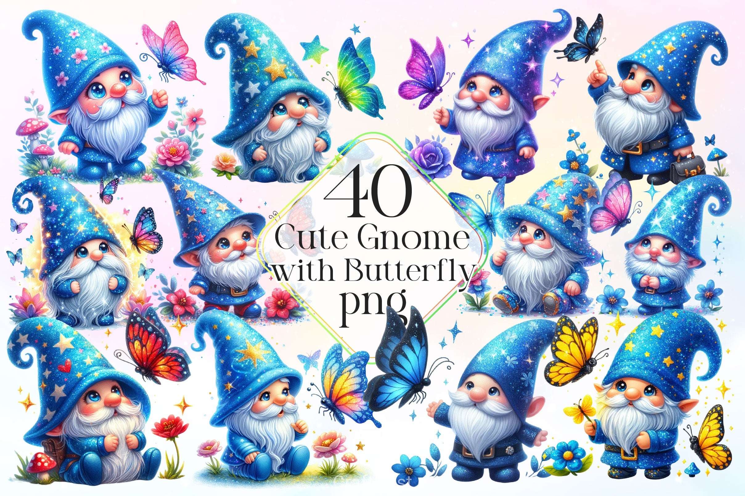 Cute Gnome With Butterfly Clipart Bundle 2 - CraftNest - Digital Crafting and Art
