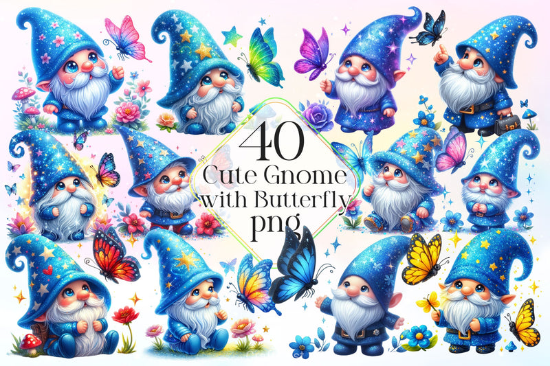 Cute Gnome With Butterfly Clipart Bundle 2 - CraftNest - Digital Crafting and Art
