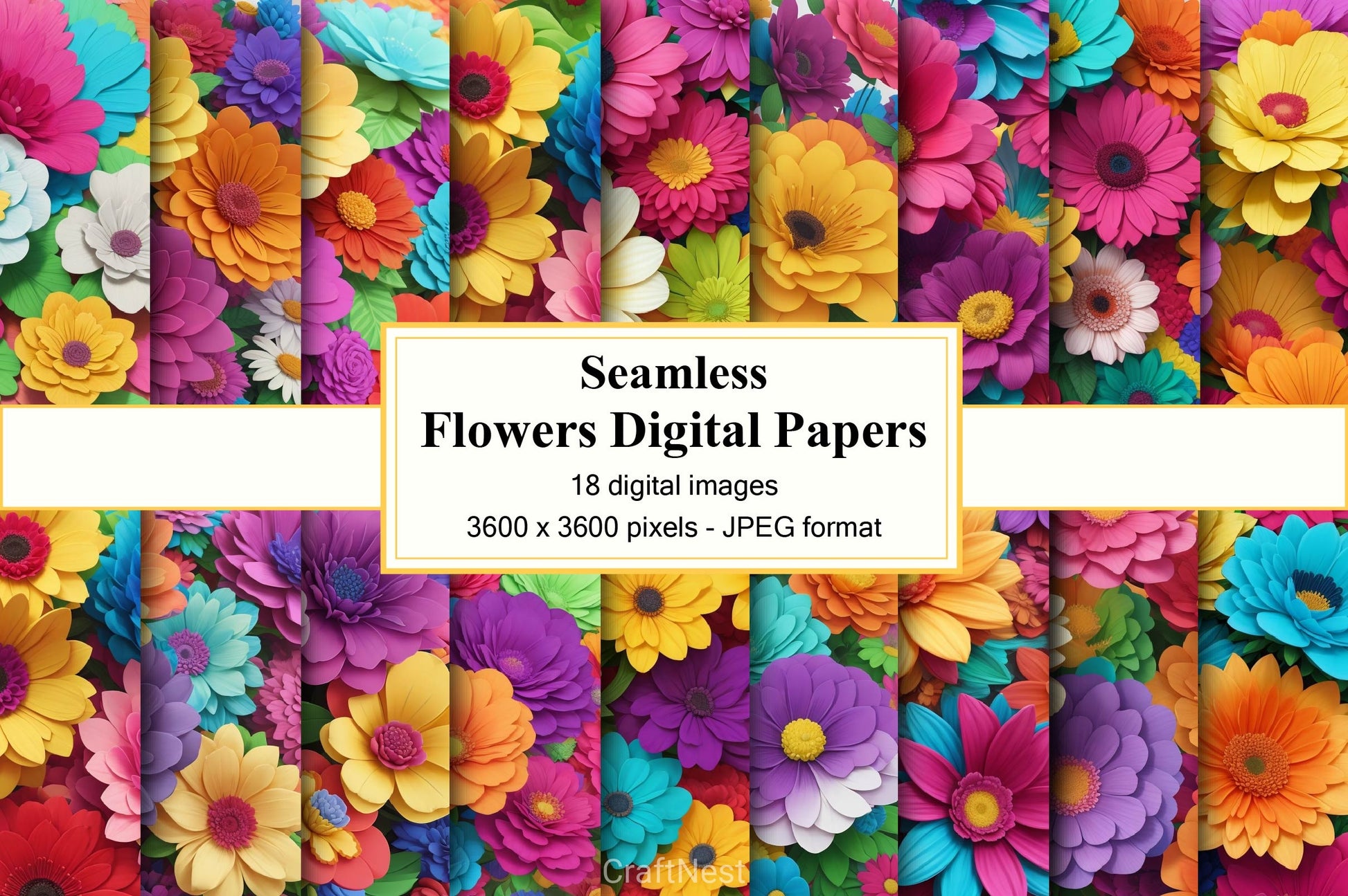 3D Flowers Digital Papers 2 - CraftNest - Digital Crafting and Art