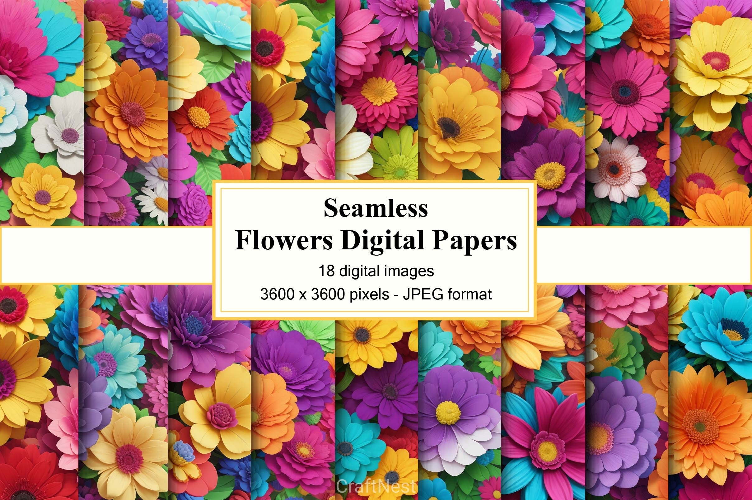 3D Flowers Digital Papers 2 - CraftNest - Digital Crafting and Art