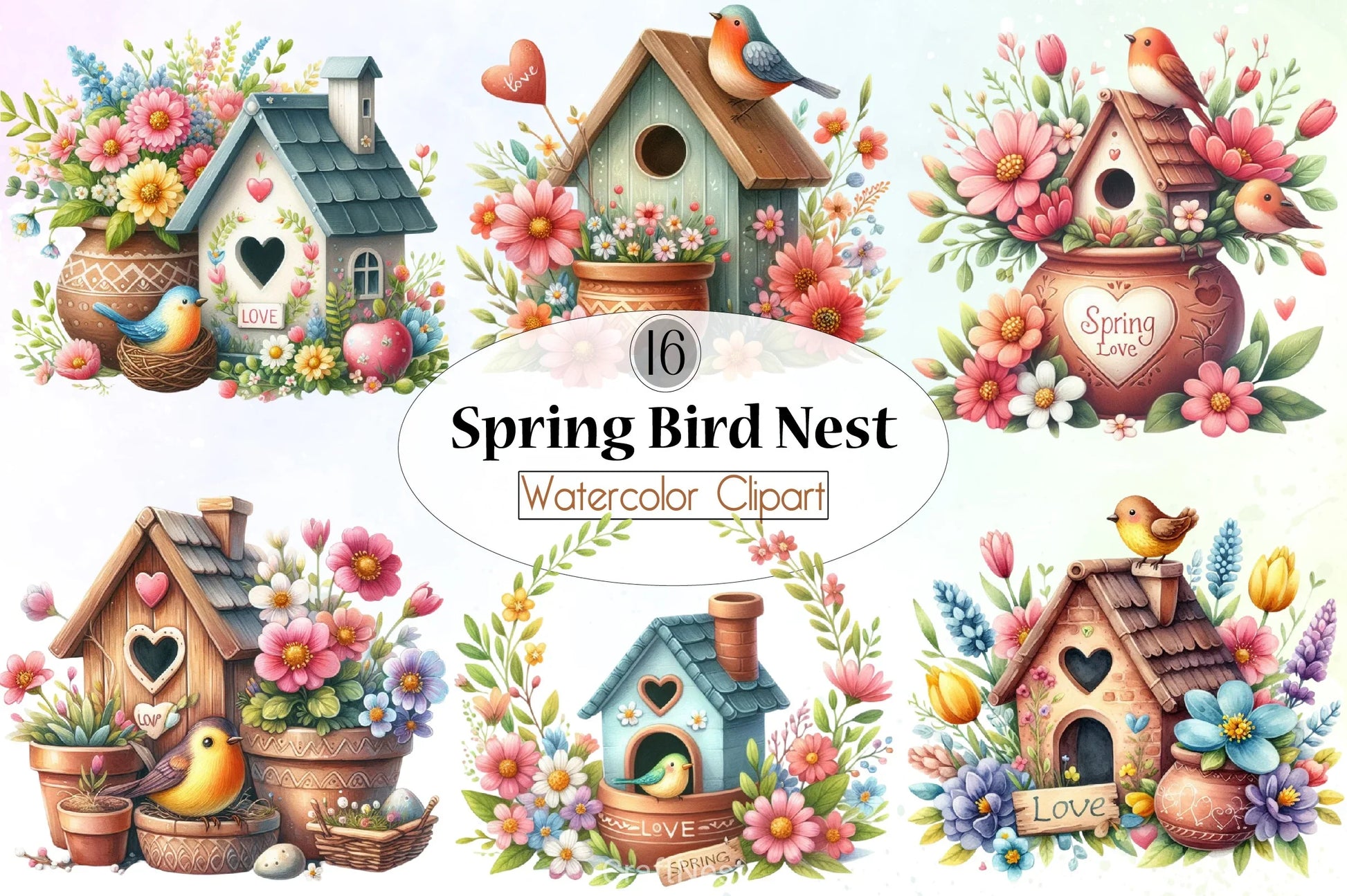 Spring Bird Nest Clipart Bundle - CraftNest - Digital Crafting and Art