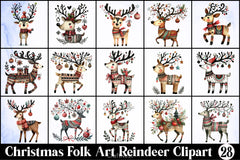Christmas Reindeer Folk Art Clipart Bundle - CraftNest - Digital Crafting and Art