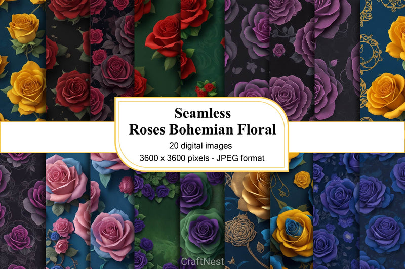 Roses Bohemian Floral Digital Papers - CraftNest - Digital Crafting and Art