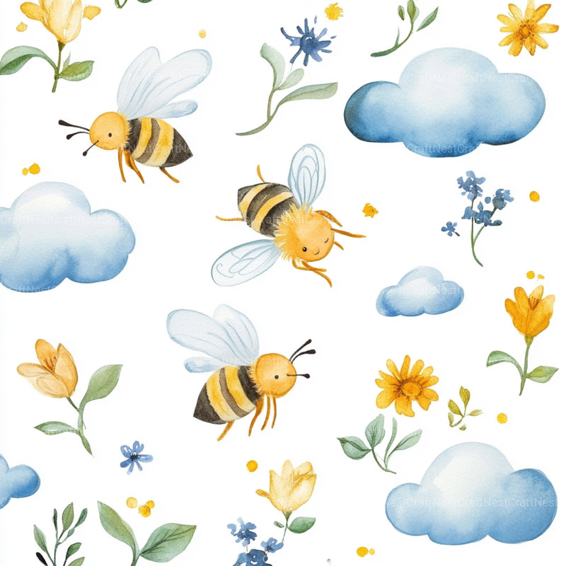 Lovely Bee Digital Paper - CraftNest - Digital Crafting and Art