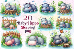 Sleeping Baby Hippo Clipart Bundle 2 - CraftNest - Digital Crafting and Art