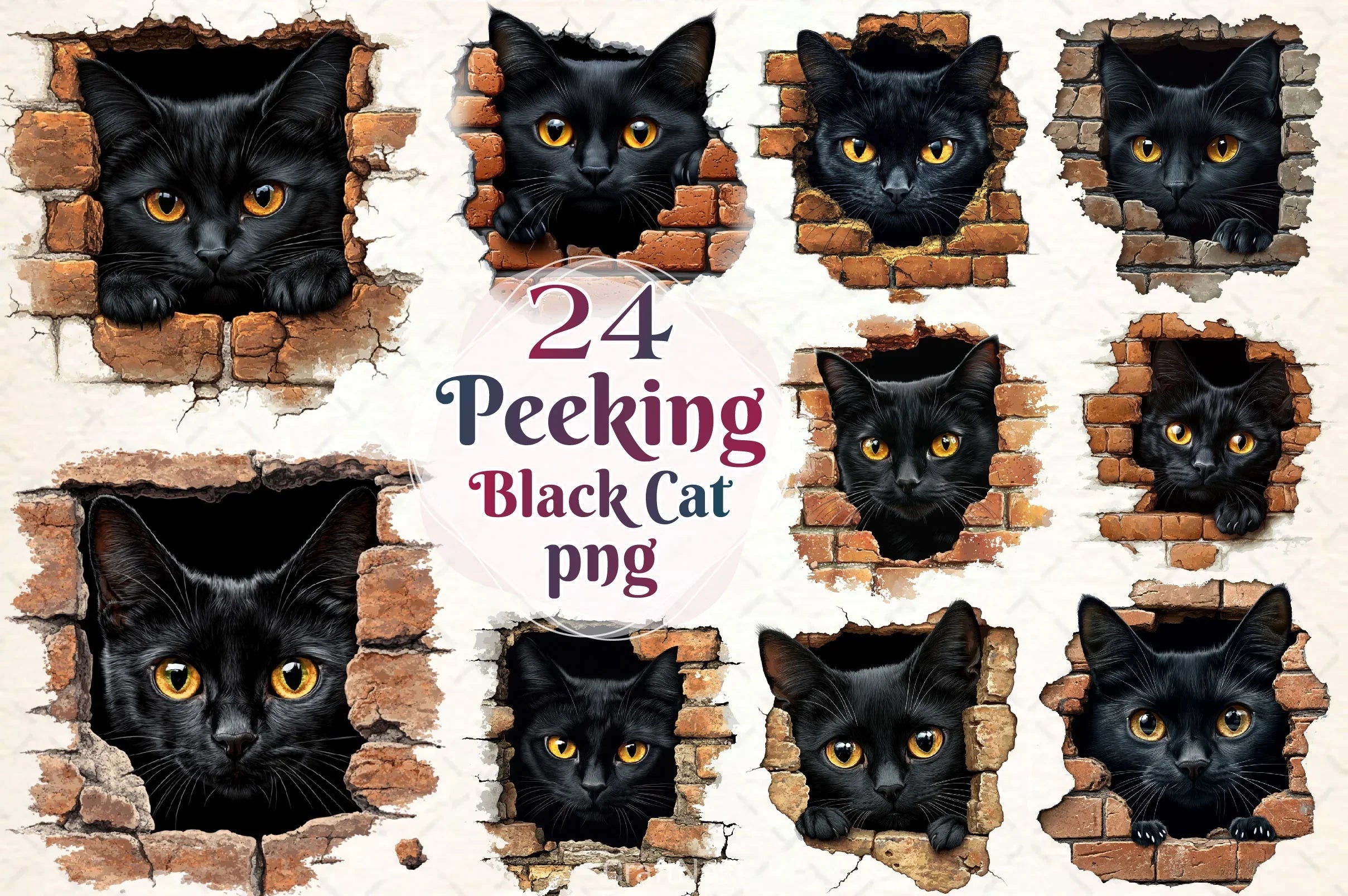 Peeking Black Cat Clipart Bundle