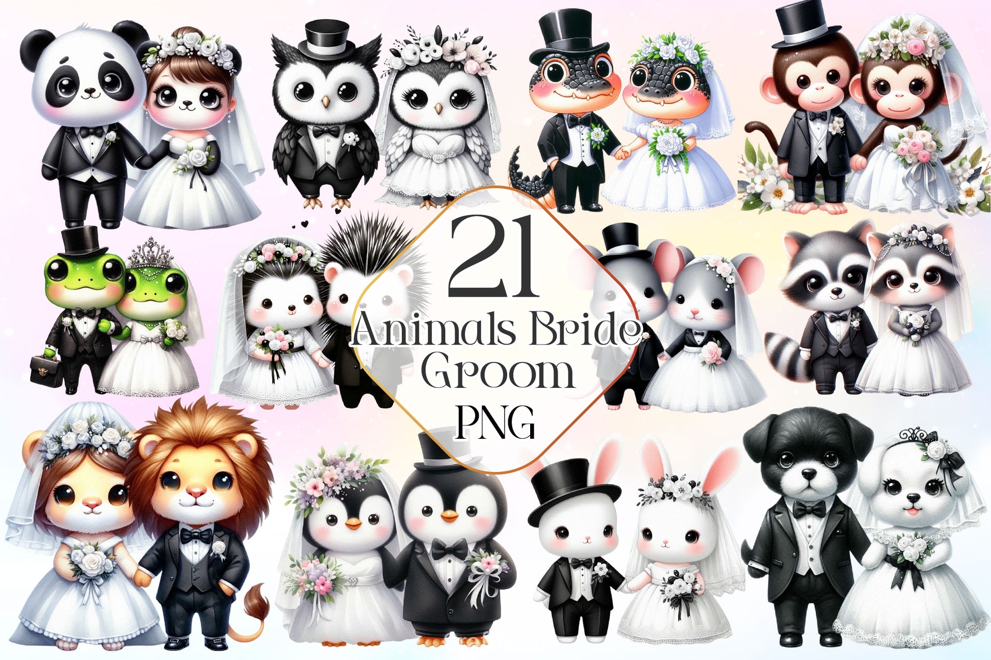 Animals Bride Groom Clipart Bundle - CraftNest - Digital Crafting and Art