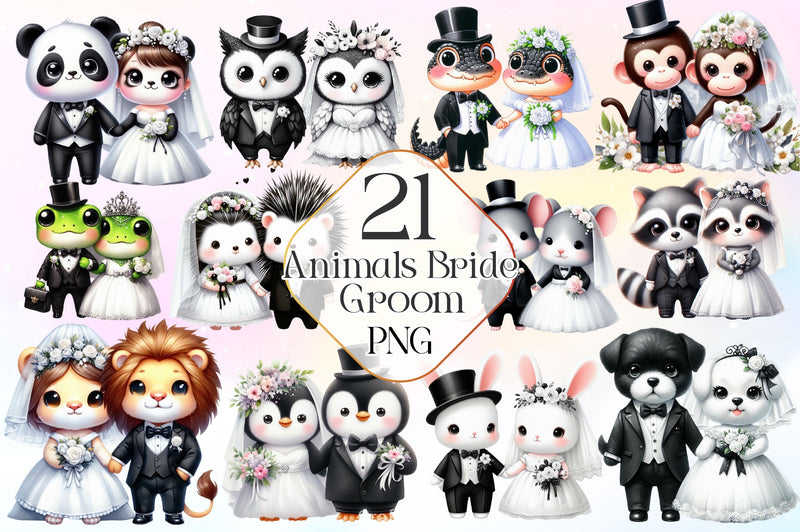 Animals Bride Groom Clipart Bundle - CraftNest - Digital Crafting and Art