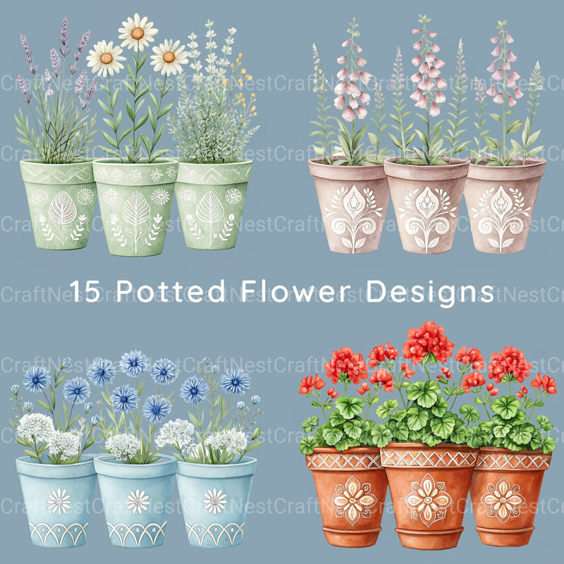 Potted Flowers Clipart Bundle - CraftNest - Digital Crafting and Art