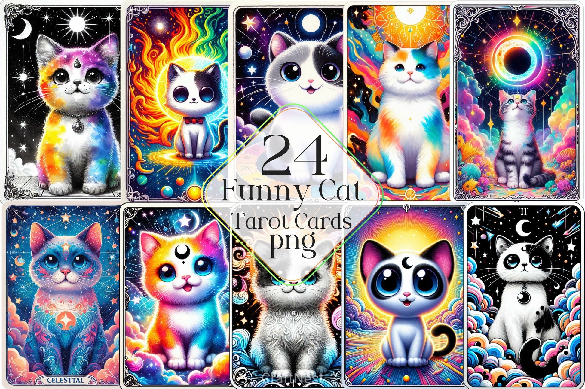 Funny Cat Tarot Cards Clipart Bundle - CraftNest - Digital Crafting and Art