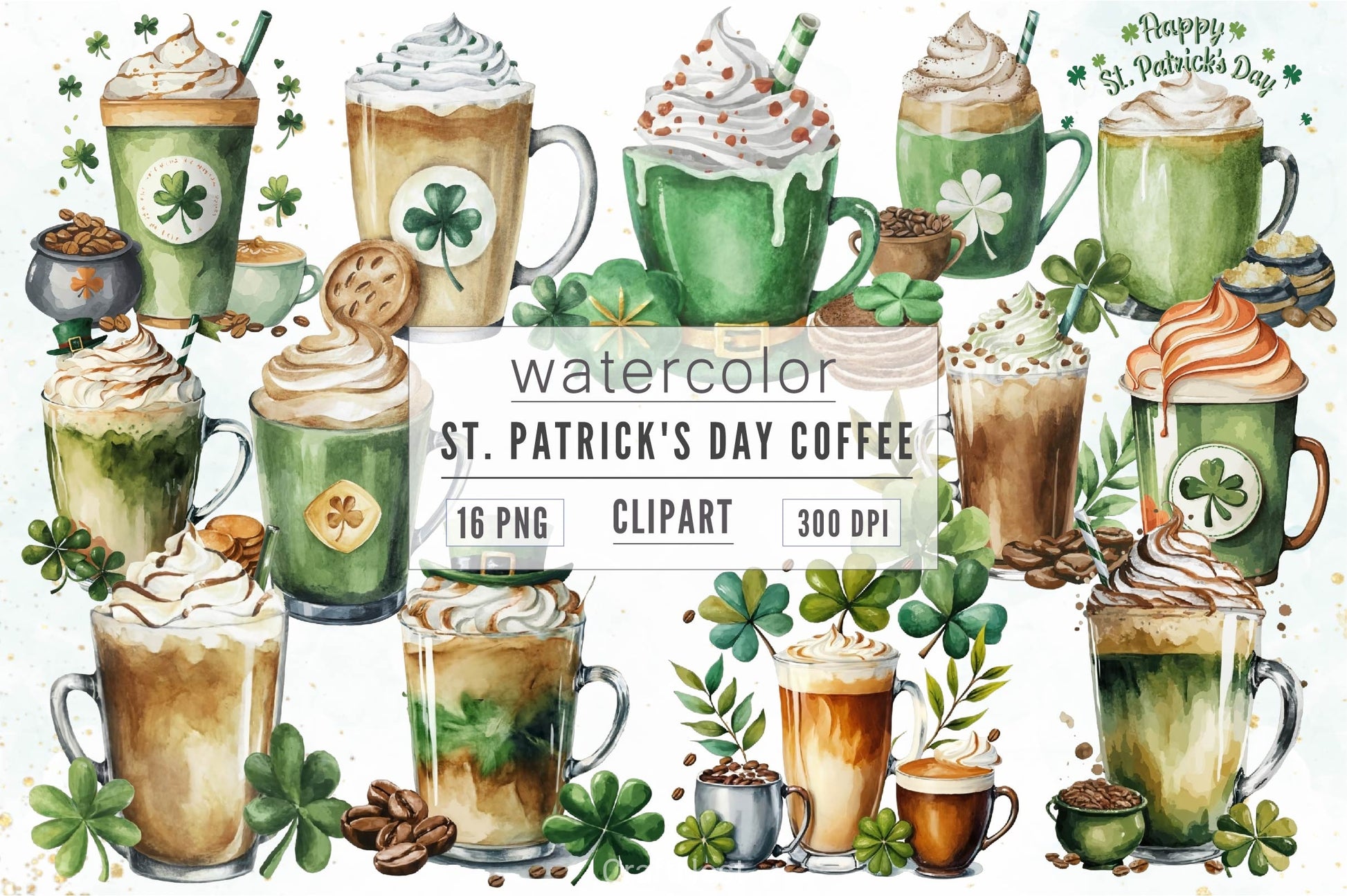 St Patrick Coffee Design Clipart Bundle - CraftNest - Digital Crafting and Art