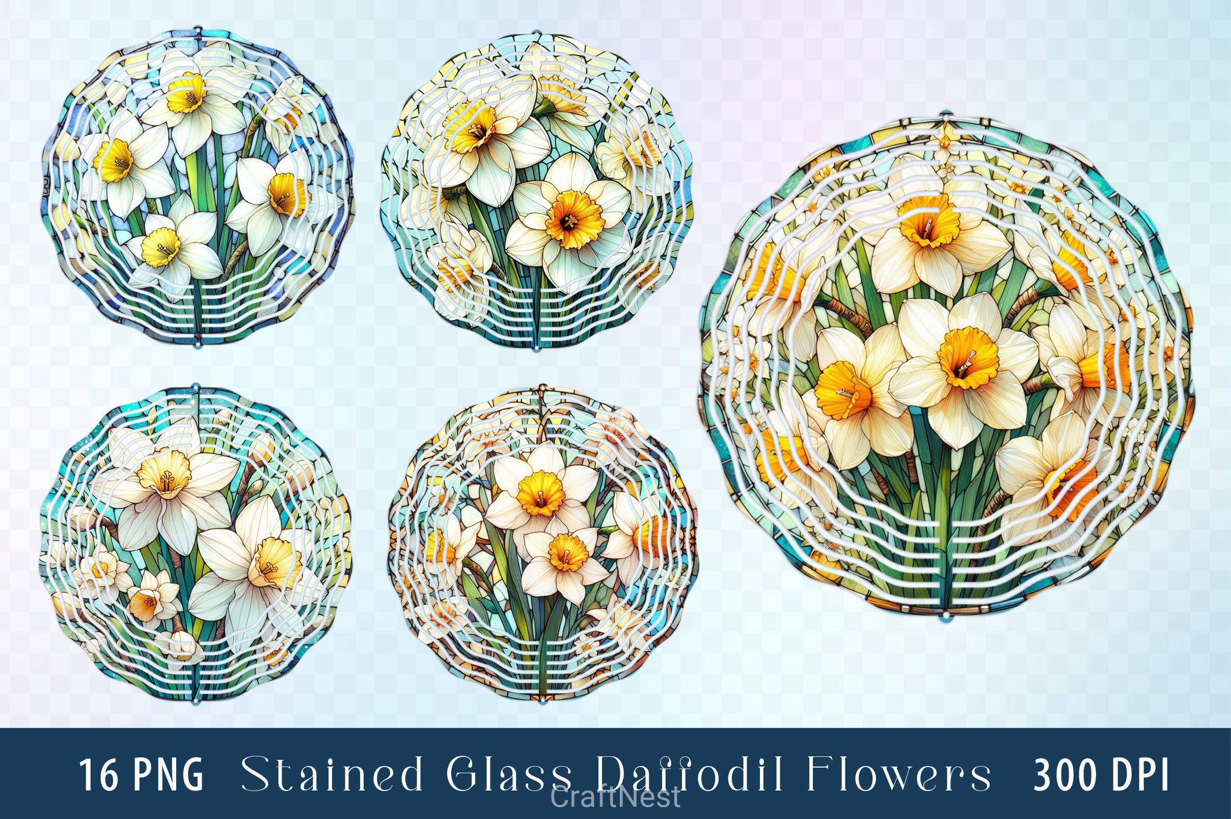 Daffodil Stained Glass Flower Clipart Bundle - CraftNest - Digital Crafting and Art
