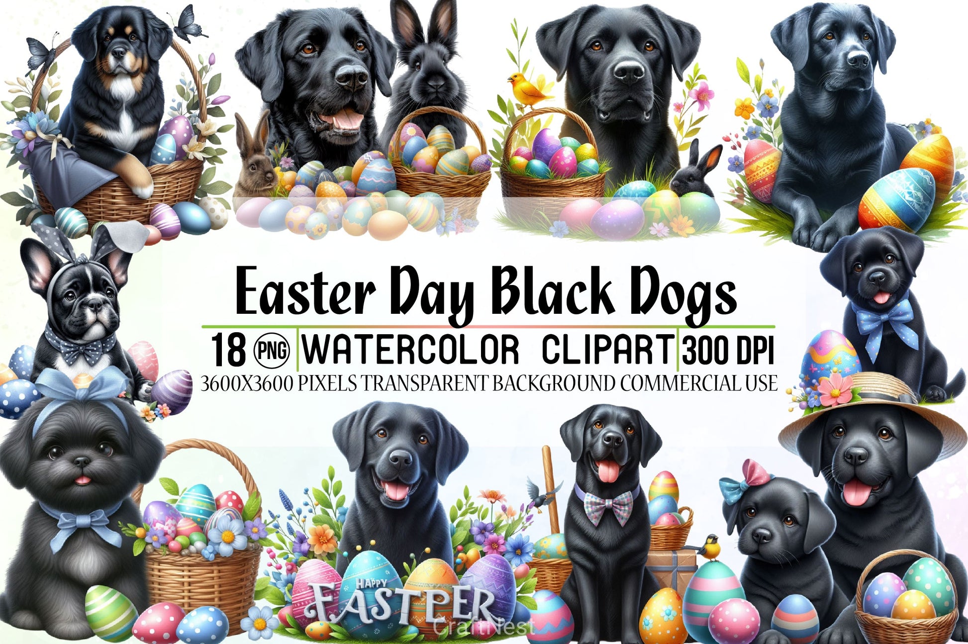 Easter Black Dog Clipart Bundle - CraftNest - Digital Crafting and Art