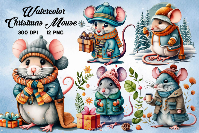Christmas Mouse Clipart Bundle 2 - CraftNest - Digital Crafting and Art