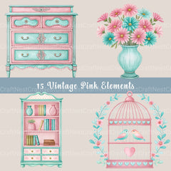 Vintage Pink Clipart Bundle - CraftNest - Digital Crafting and Art