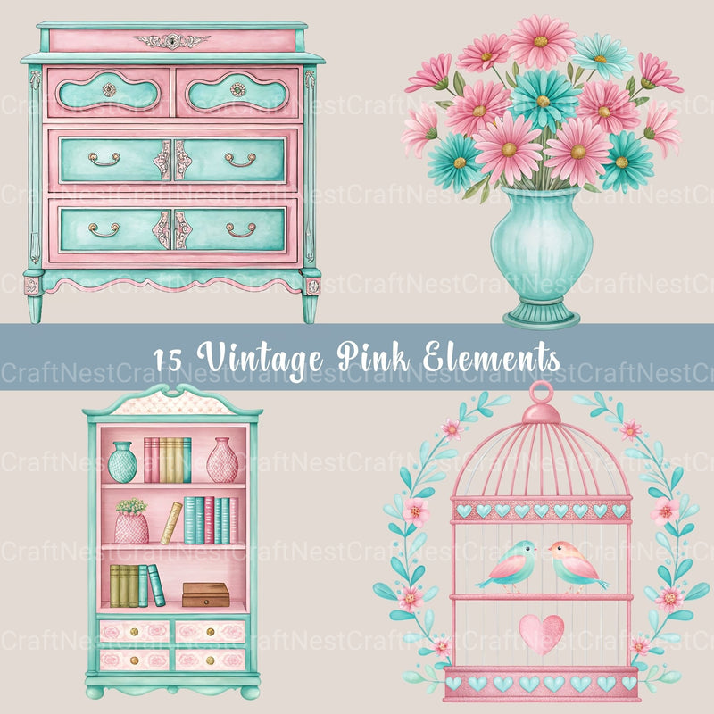 Vintage Pink Clipart Bundle - CraftNest - Digital Crafting and Art