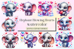 Cute Elephant Blowing Hearts Clipart Bundle - CraftNest - Digital Crafting and Art