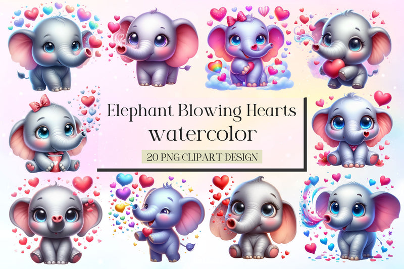 Cute Elephant Blowing Hearts Clipart Bundle - CraftNest - Digital Crafting and Art