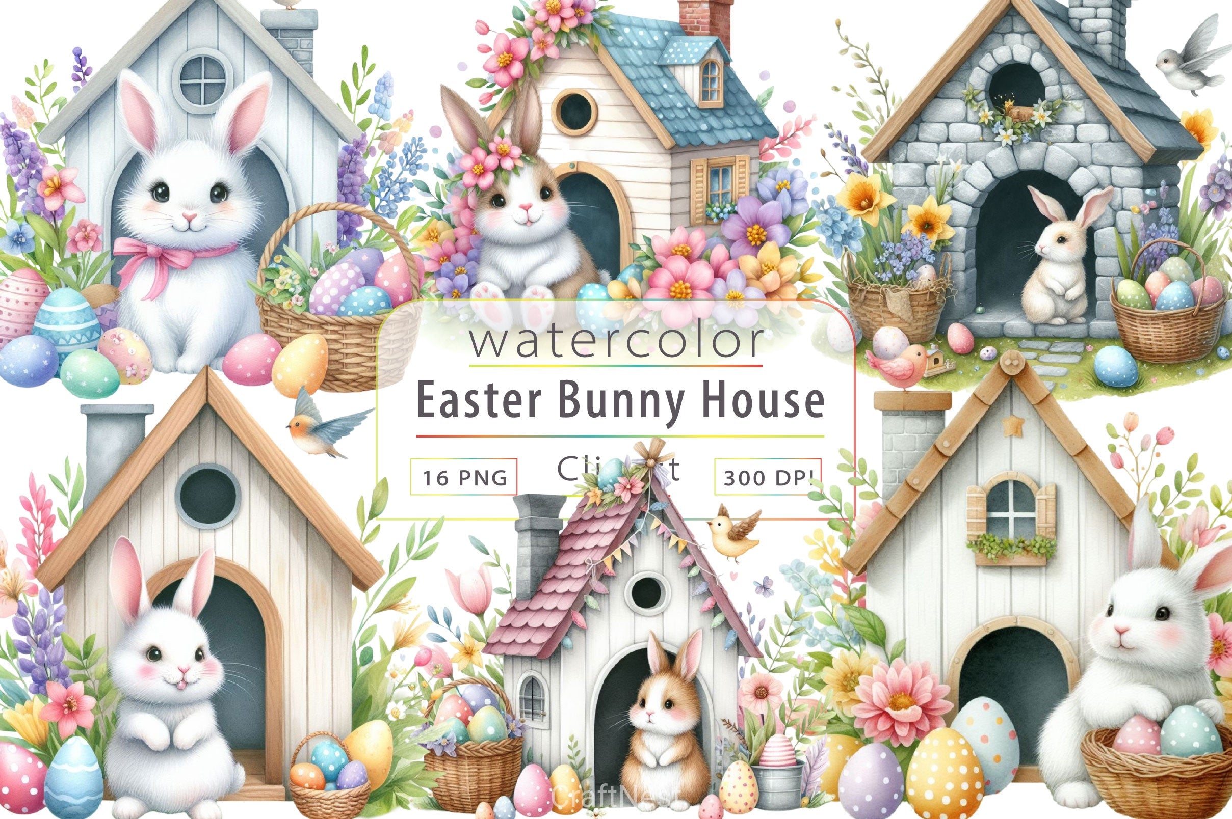 Easter Bunny House Clipart Bundle - CraftNest - Digital Crafting and Art