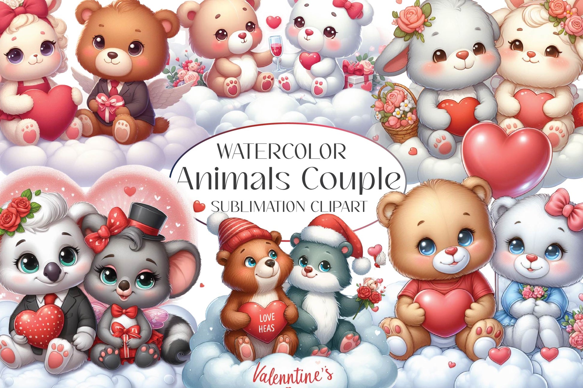 Animals Couple In Love Clipart Bundle - CraftNest - Digital Crafting and Art
