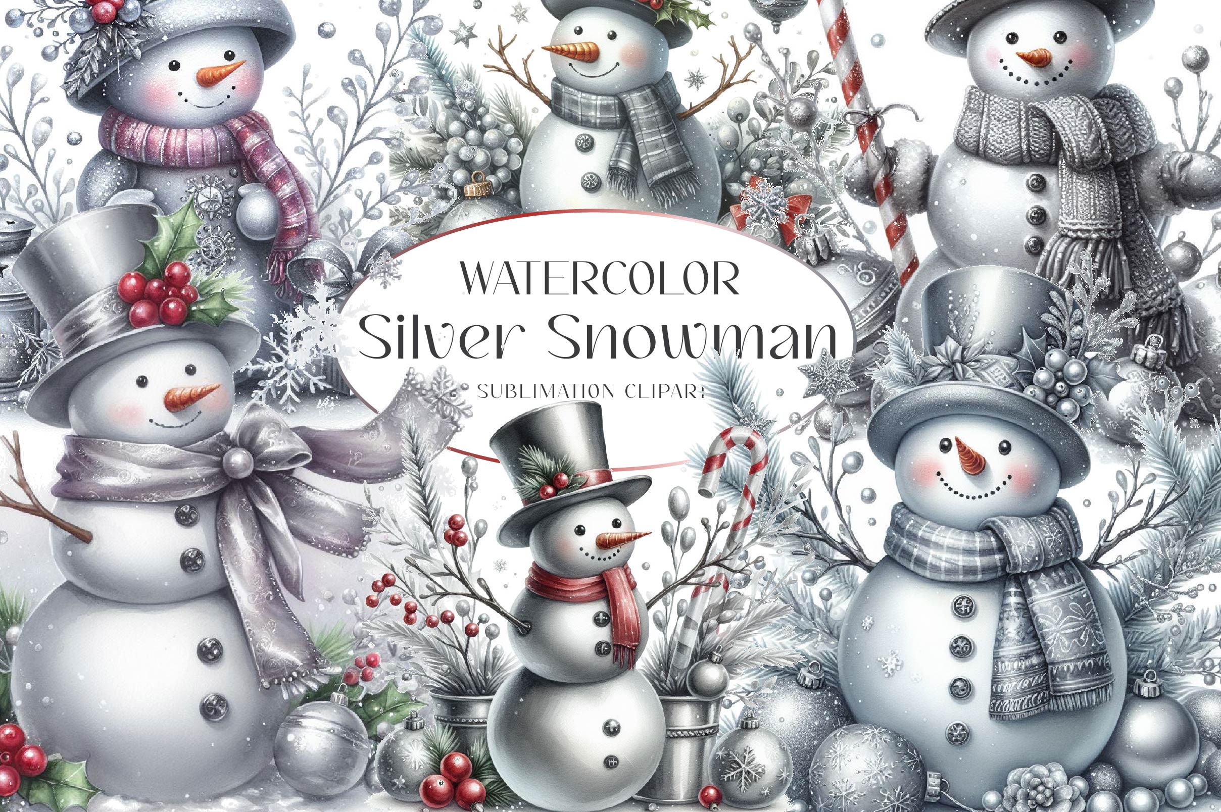 Silver Christmas Snowman Clipart Bundle 1 - CraftNest - Digital Crafting and Art
