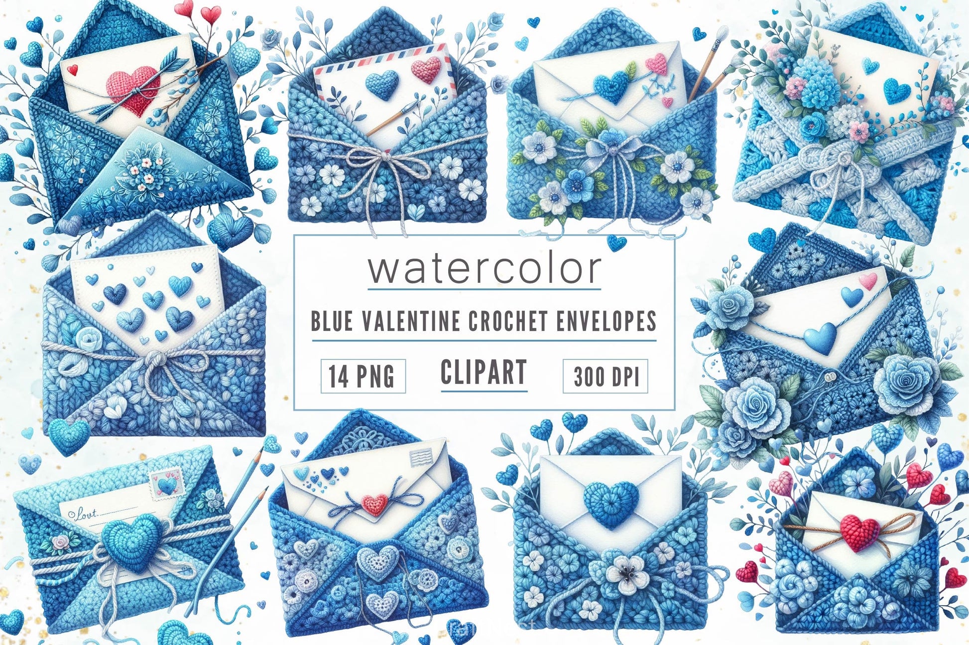 Blue Valentine Crochet Envelopes Clipart Bundle - CraftNest - Digital Crafting and Art