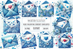 Blue Valentine Crochet Envelopes Clipart Bundle - CraftNest - Digital Crafting and Art