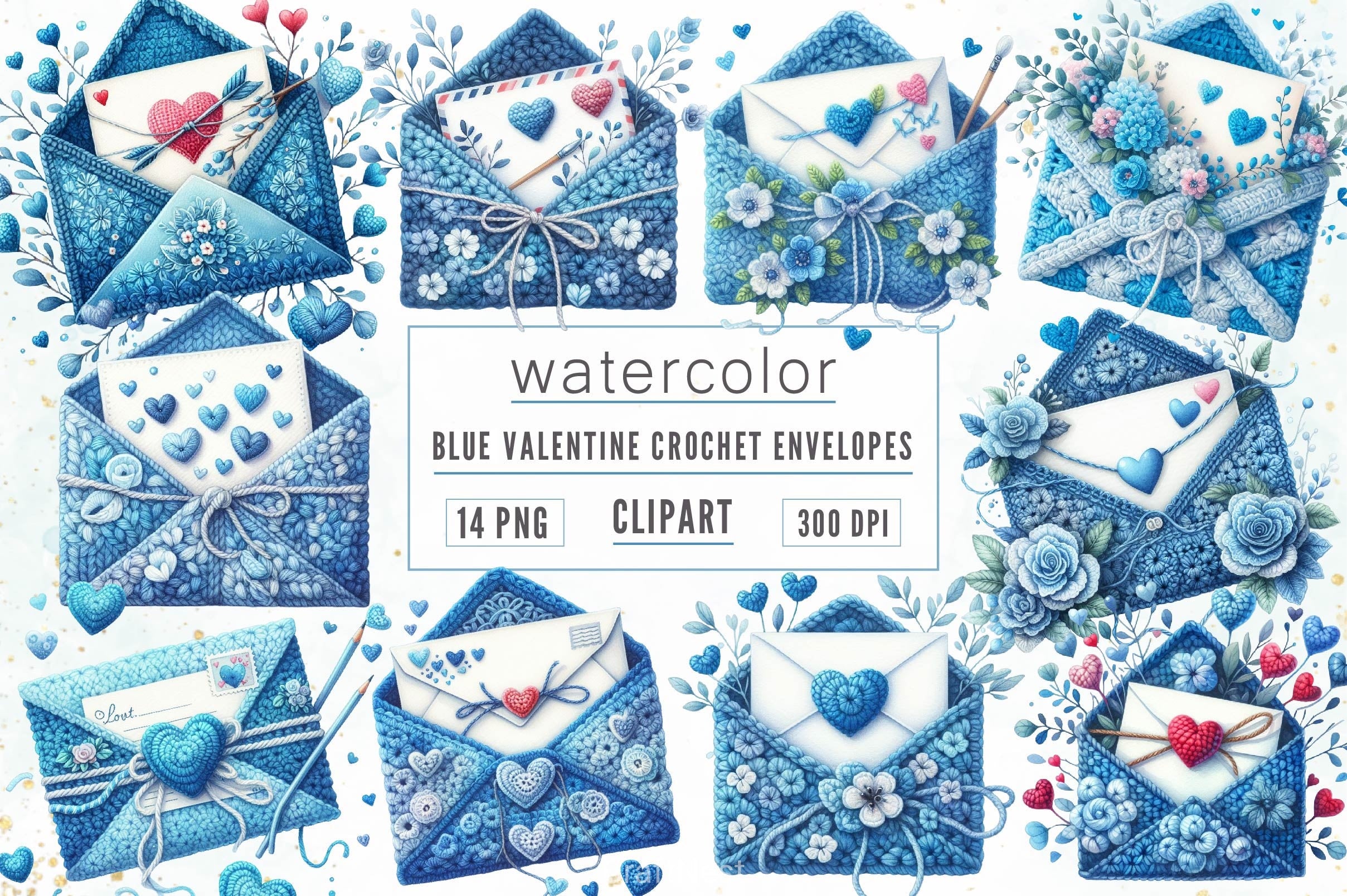 Blue Valentine Crochet Envelopes Clipart Bundle - CraftNest - Digital Crafting and Art