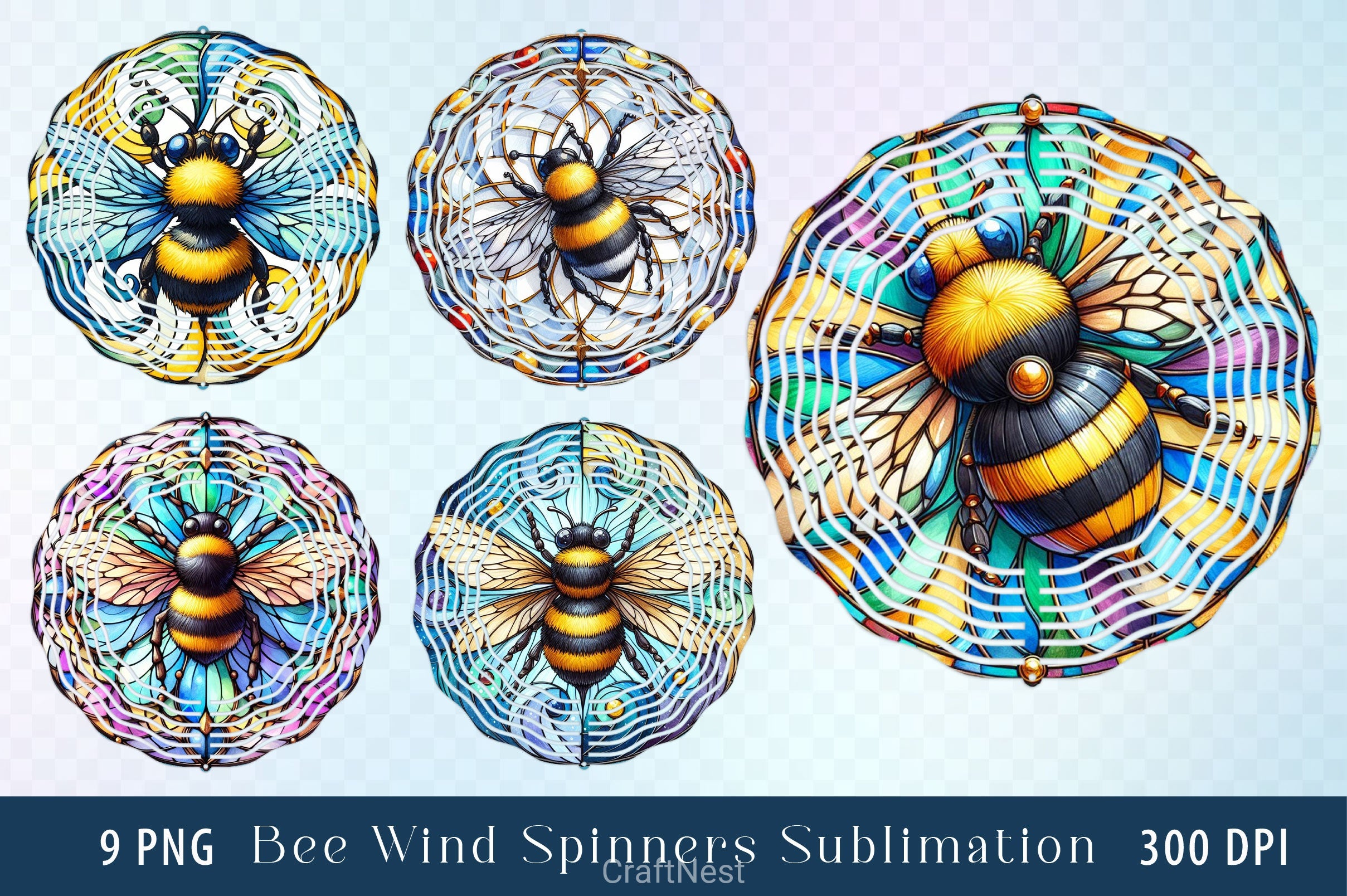 Stained Glass Bee Wind Spinner Clipart Bundle - CraftNest - Digital Crafting and Art