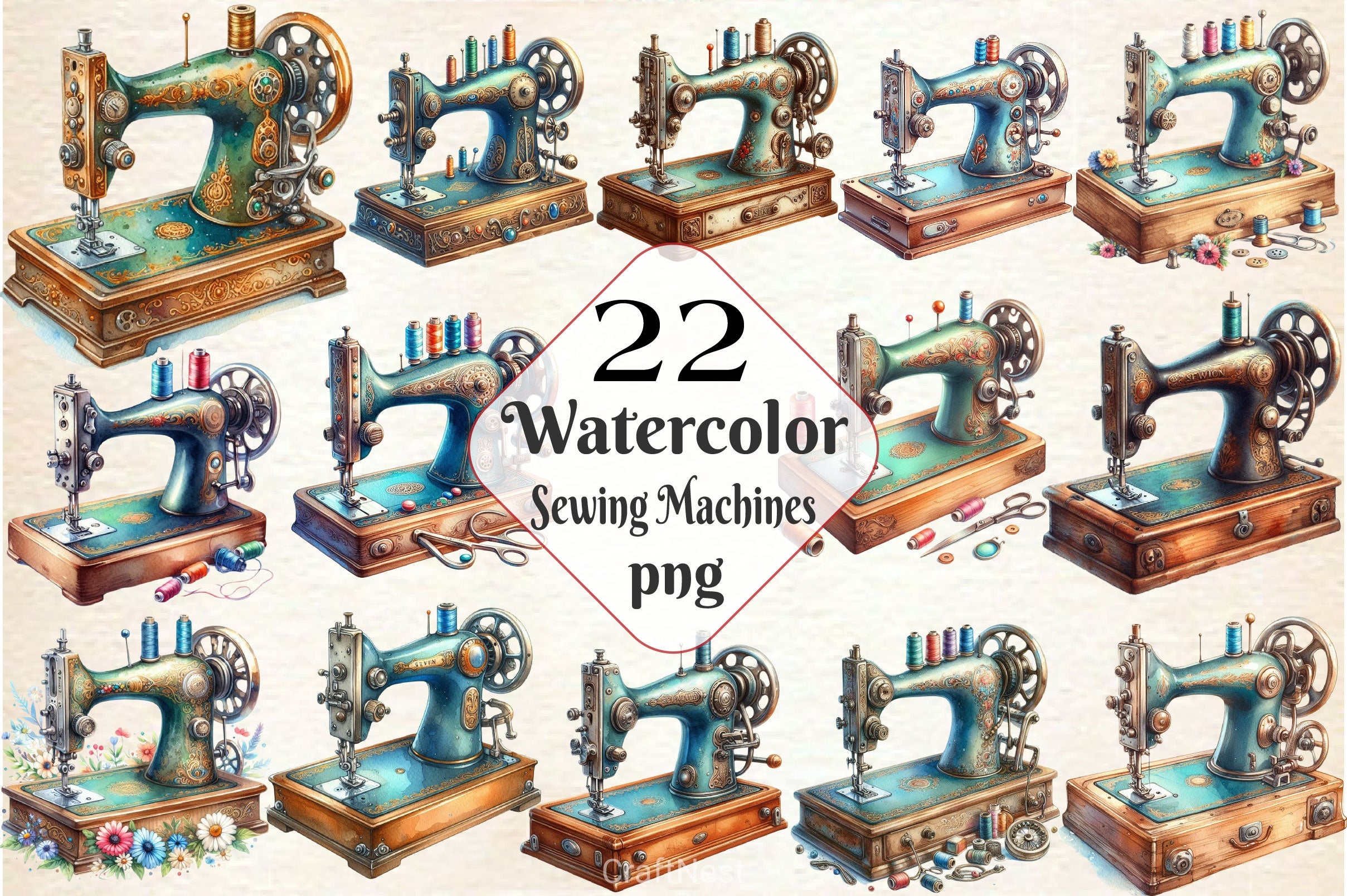 Vintage Sewing Machines Clipart Bundle 2 - CraftNest - Digital Crafting and Art