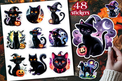 Cute Halloween Cat Stickers Clipart Bundle - CraftNest - Digital Crafting and Art