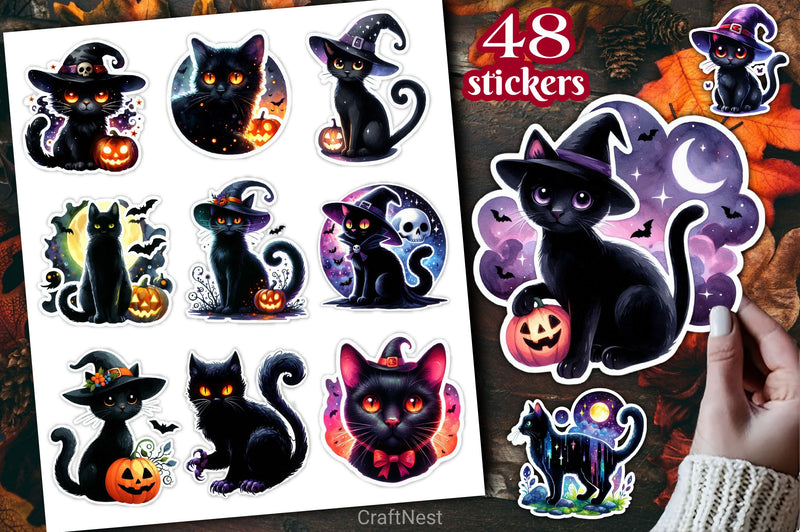 Cute Halloween Cat Stickers Clipart Bundle - CraftNest - Digital Crafting and Art