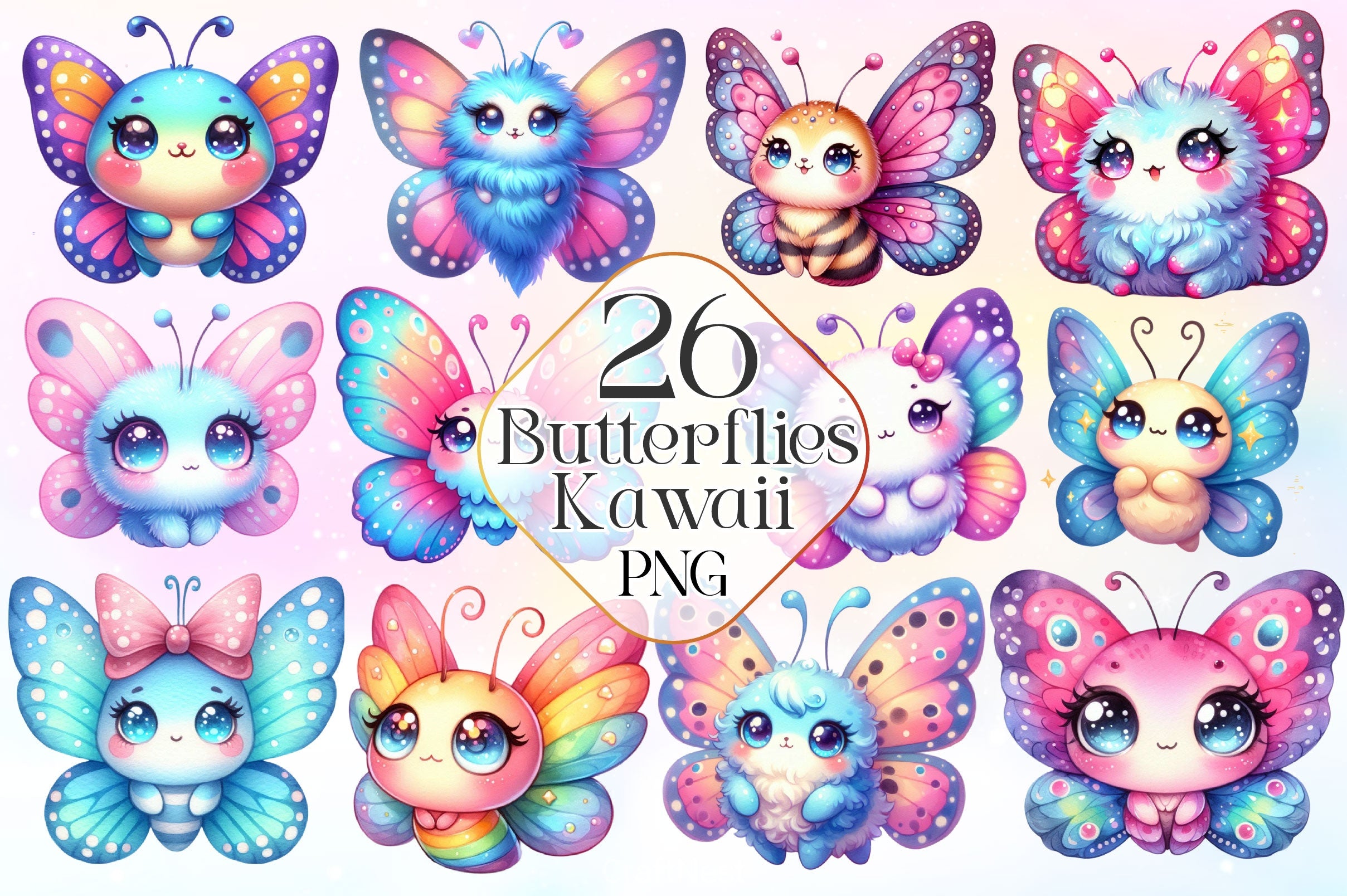 Kawaii Butterflies Butterfly Clipart Bundle - CraftNest - Digital Crafting and Art