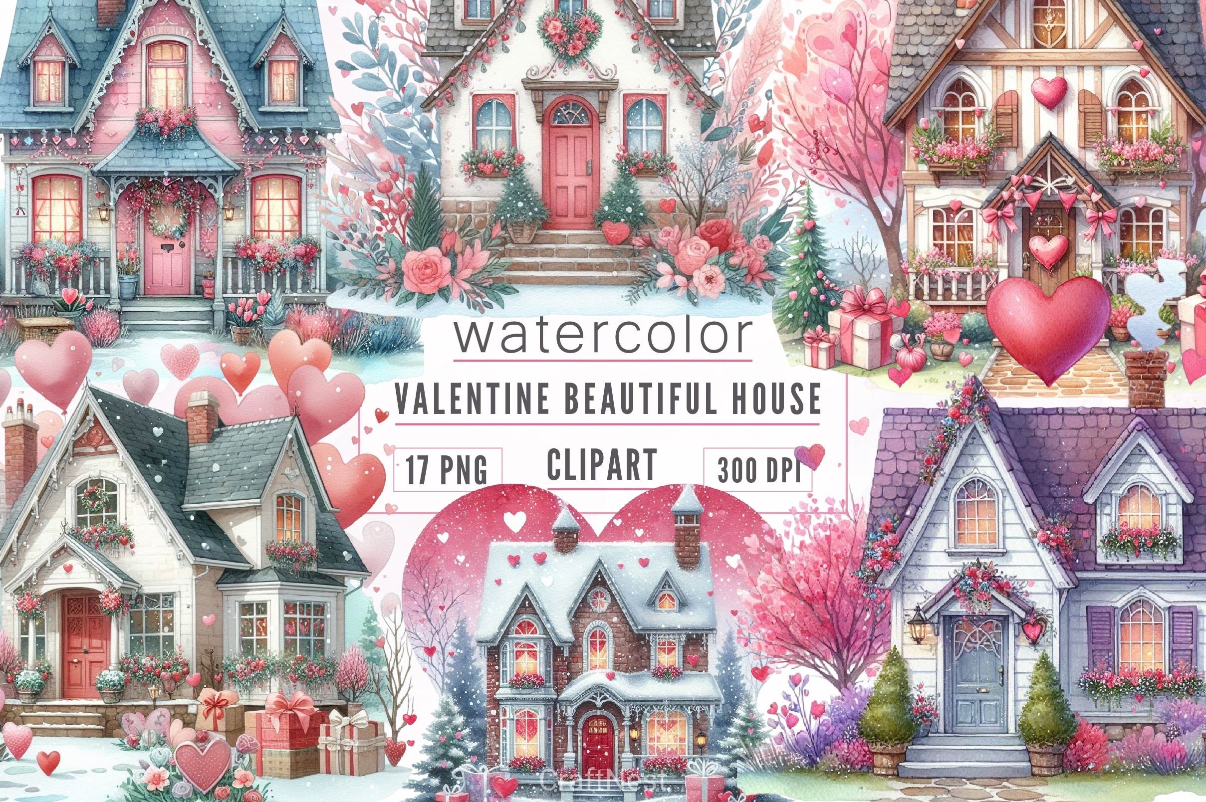 Romantic Valentines Day Cottage Clipart Bundle - CraftNest - Digital Crafting and Art