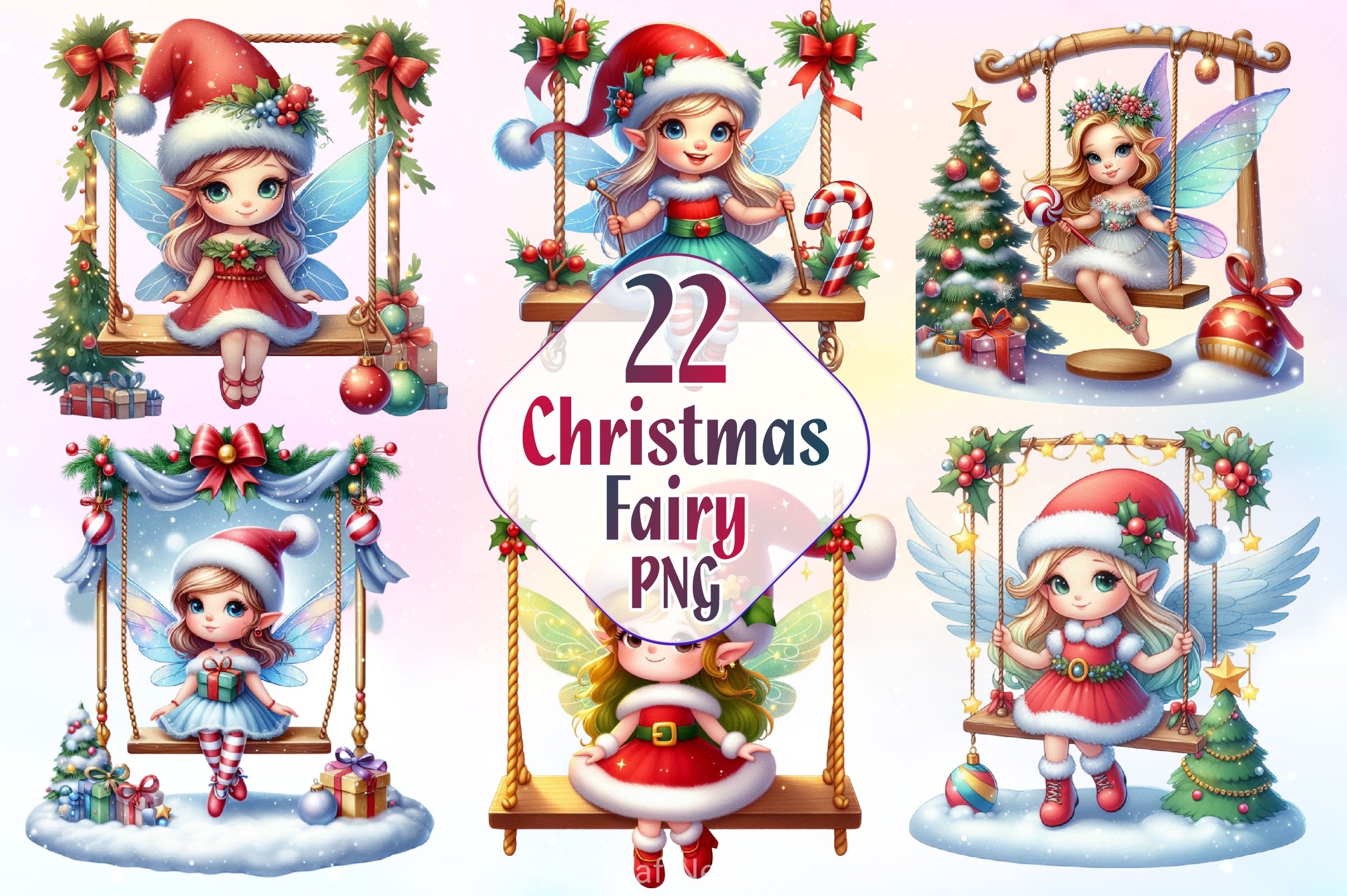 Christmas Fairy On Swing Clipart Bundle - CraftNest - Digital Crafting and Art