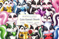 Cute Kawaii Skunk Clipart Bundle 2 - CraftNest - Digital Crafting and Art