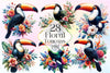 Floral Toucans Clipart Bundle 2