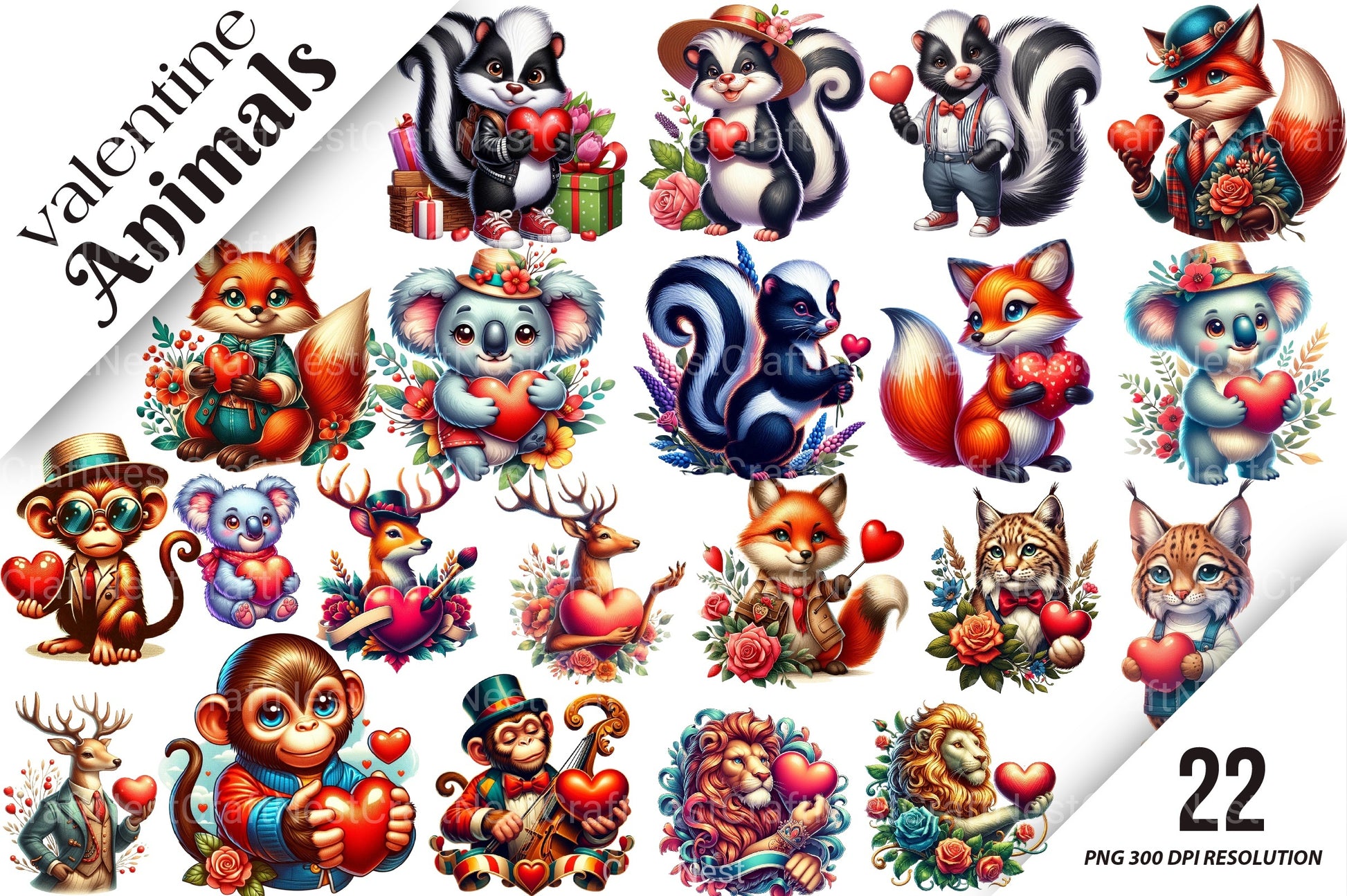 Valentine Animals Clipart Bundle 9 - CraftNest - Digital Crafting and Art