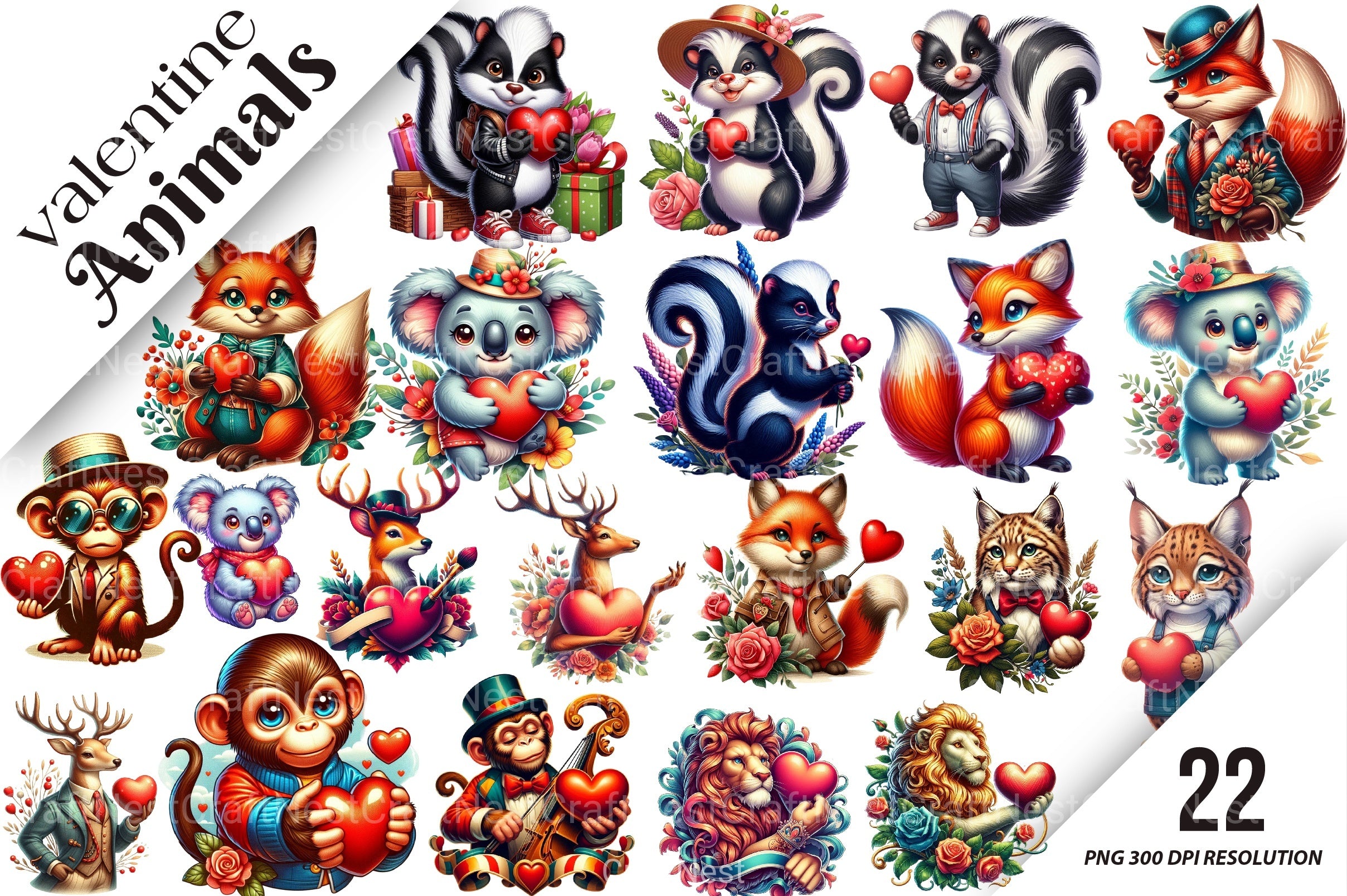 Valentine Animals Clipart Bundle 9 - CraftNest - Digital Crafting and Art
