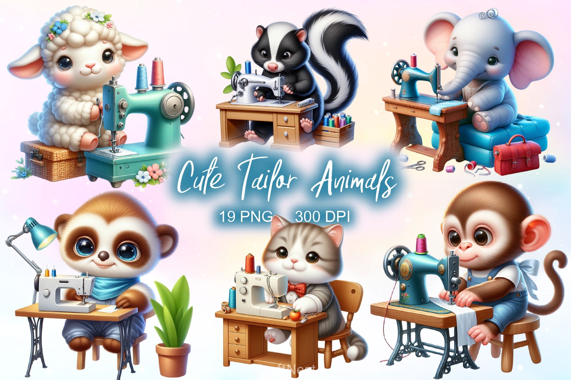 Cute Tailor Animals Clipart Bundle 2 - CraftNest - Digital Crafting and Art