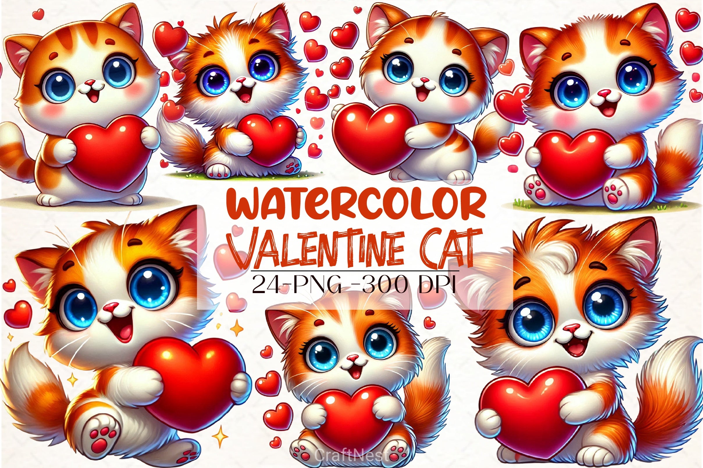 Valentine Cat Clipart Bundle - CraftNest - Digital Crafting and Art