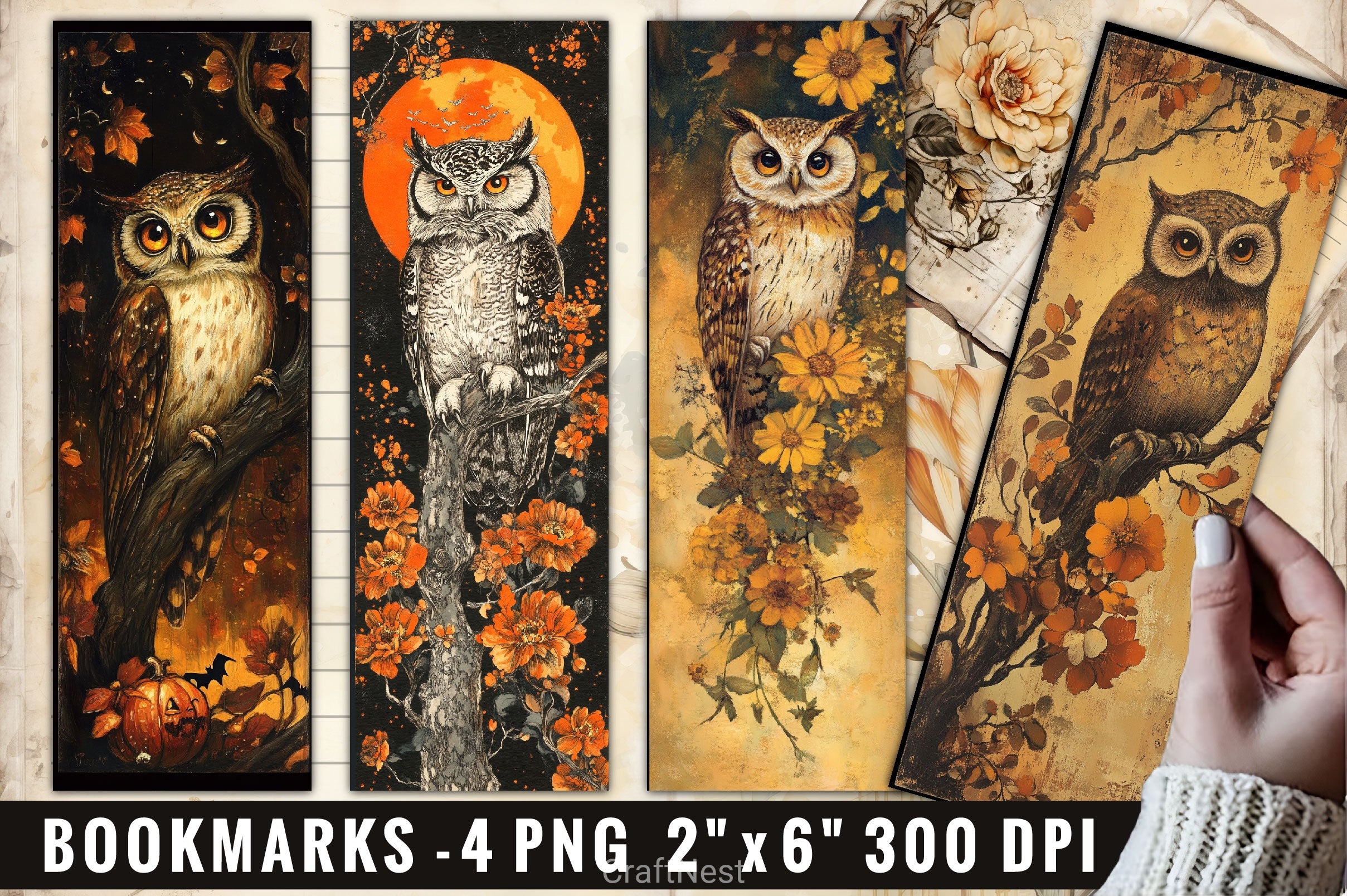 Halloween Owl Flowers Clipart Bundle - CraftNest - Digital Crafting and Art