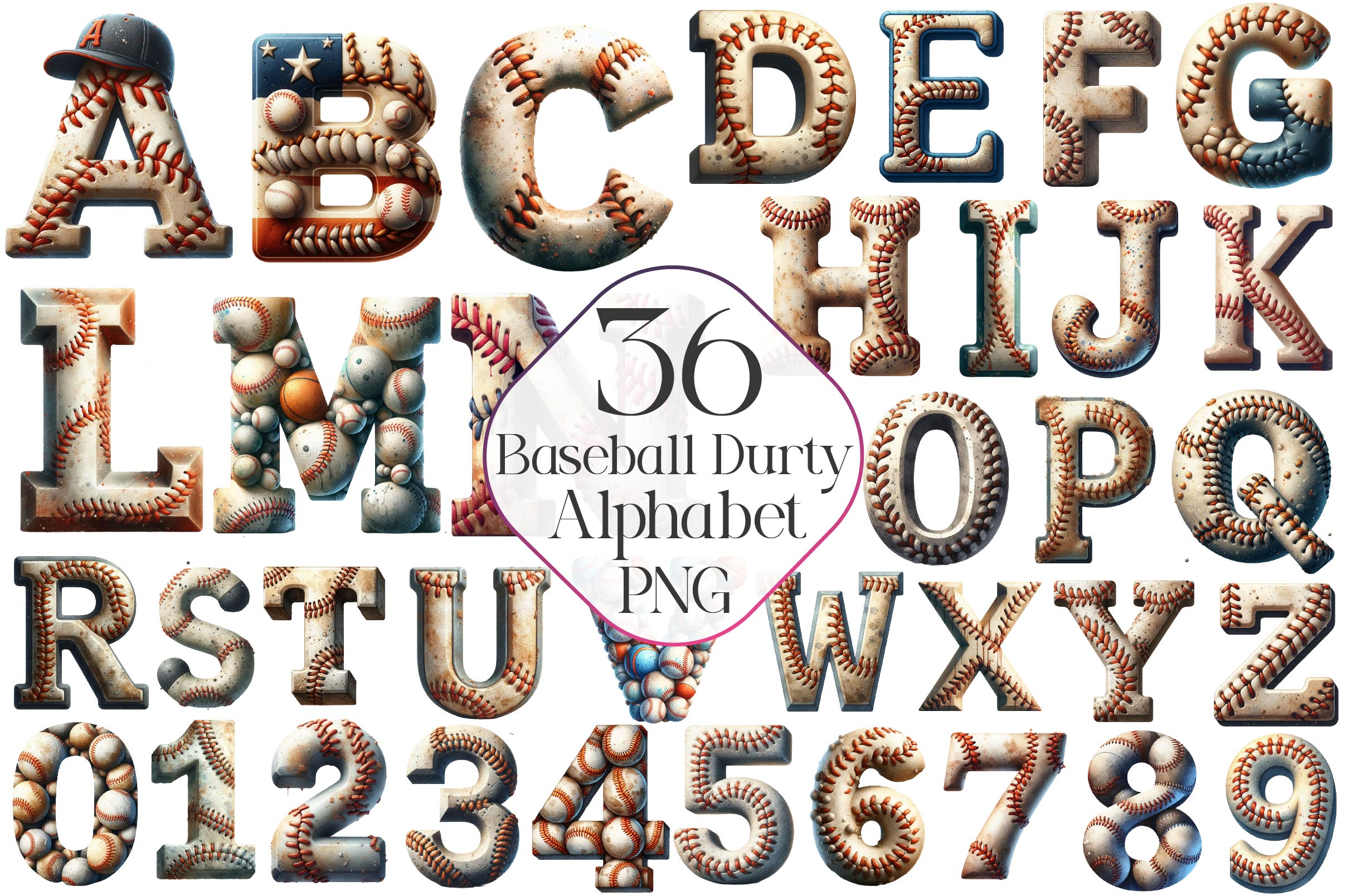 Baseball Dirty Alphabet Clipart Bundle - CraftNest - Digital Crafting and Art