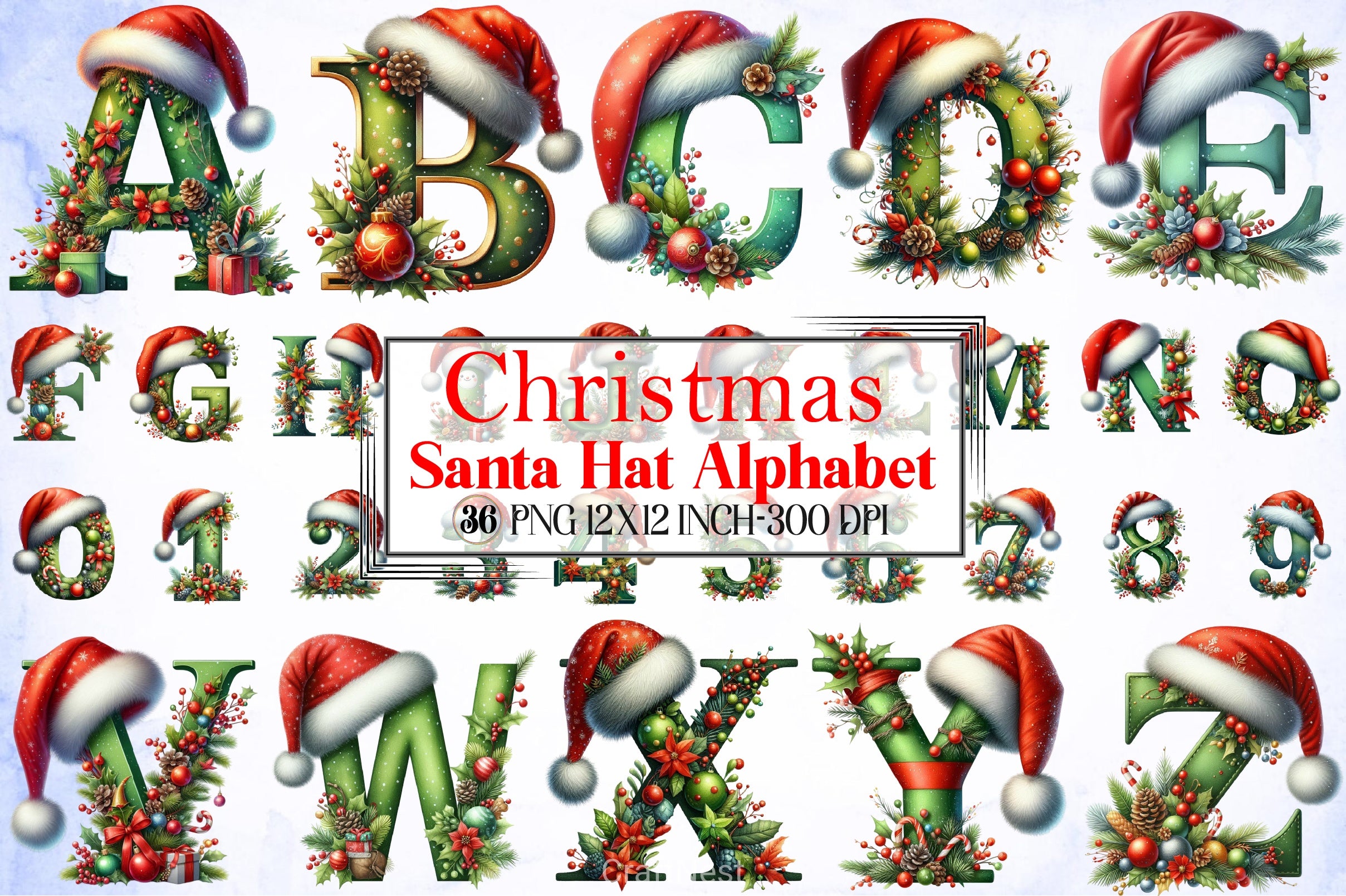 Christmas Santa Hat Alphabet Clipart Bundle - CraftNest - Digital Crafting and Art